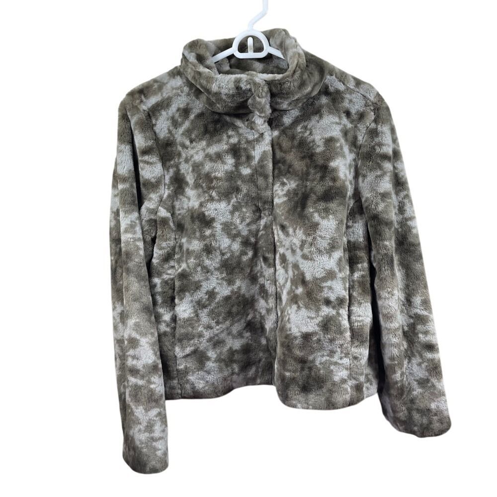 Cato Faux Fur Jacket Gray Brown Patterned Snap Closure Collared Warm Coat Mens M